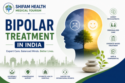 Bipolar treatment in India featured image showing a supportive mental health concept, balanced mood illustration, expert psychiatrists, and personalized psychiatric care.