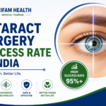 Cataract surgery success rate in India featured image showing a healthy eye, advanced cataract treatment, experienced ophthalmologists, and excellent vision outcomes.