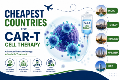 Cheapest countries for CAR-T cell therapy featured image comparing affordable treatment destinations with advanced immunotherapy, specialized cancer hospitals, and international patient care.