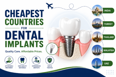Cheapest countries for dental implants featured image comparing affordable treatment destinations with advanced implant dentistry, experienced dentists, and international patient care.