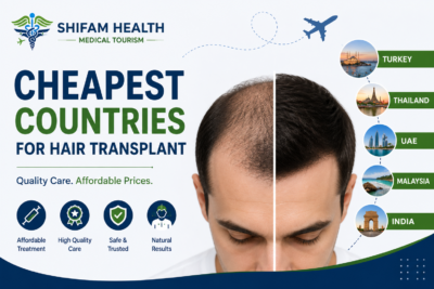 Cheapest countries for hair transplant featured image comparing affordable destinations for hair restoration with a hair transplant before-and-after concept and medical tourism.