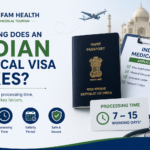 How long does an Indian Medical Visa take featured image showing passport, medical visa application, processing timeline, and travel documents for international patients.