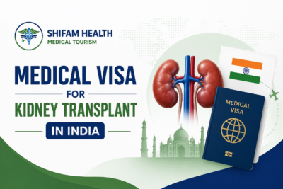 Medical visa for kidney transplant in India featured image showing kidneys, medical visa passport, India travel, and transplant guidance for international patients.