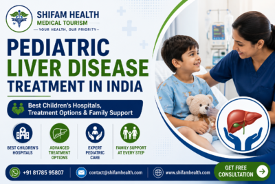 Pediatric liver disease treatment in India featured image showing a child receiving care from a pediatric specialist with advanced liver treatment and family support.