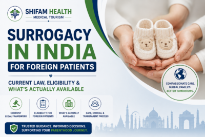 Surrogacy in India for foreign patients featured image showing baby shoes, compassionate family planning, legal guidance, and ethical fertility care.
