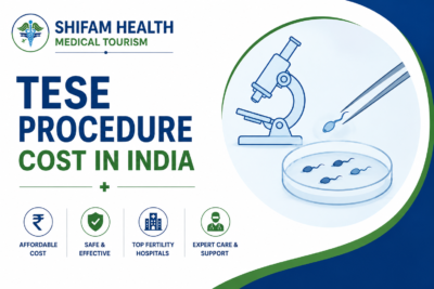 TESE procedure cost in India featured image showing fertility laboratory equipment, IVF technology, expert fertility specialists, and advanced male infertility treatment.