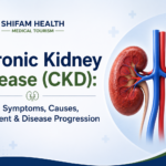 Featured image for Chronic Kidney Disease (CKD) showing a detailed kidney illustration with the title “Chronic Kidney Disease (CKD): Stages, Symptoms, Causes, Treatment & Disease Progression” and Shifam Health branding.