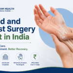 Hand and wrist surgery cost in India with illustration of wrist anatomy and medical treatment.