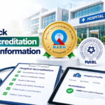 Hospital accreditation and quality checklist featuring NABH, NABL, and patient safety standards.