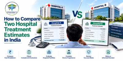 Comparing two hospital treatment estimates in India, including costs and services.