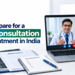 Preparing for a video consultation with an Indian doctor using medical records and scan reports.