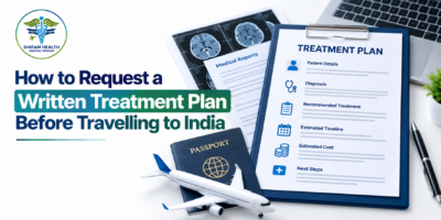 Written treatment plan with medical reports, estimated costs, and travel documents for India.