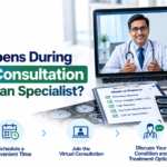 Virtual consultation with an Indian specialist reviewing medical records and discussing treatment options.